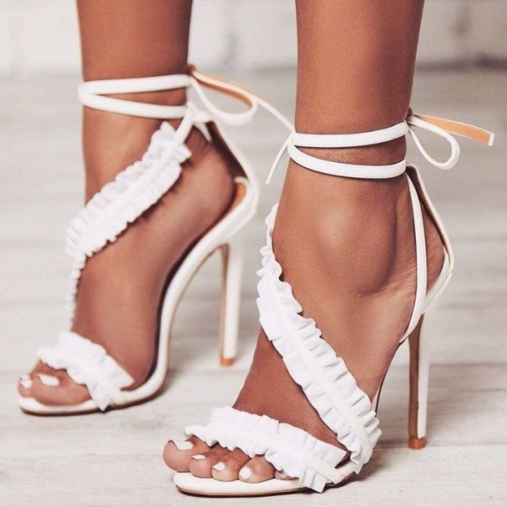 FSJ Open Toe High Stiletto Heel Lace-up Sandals